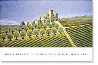 Tuscan Village With Olive Trees